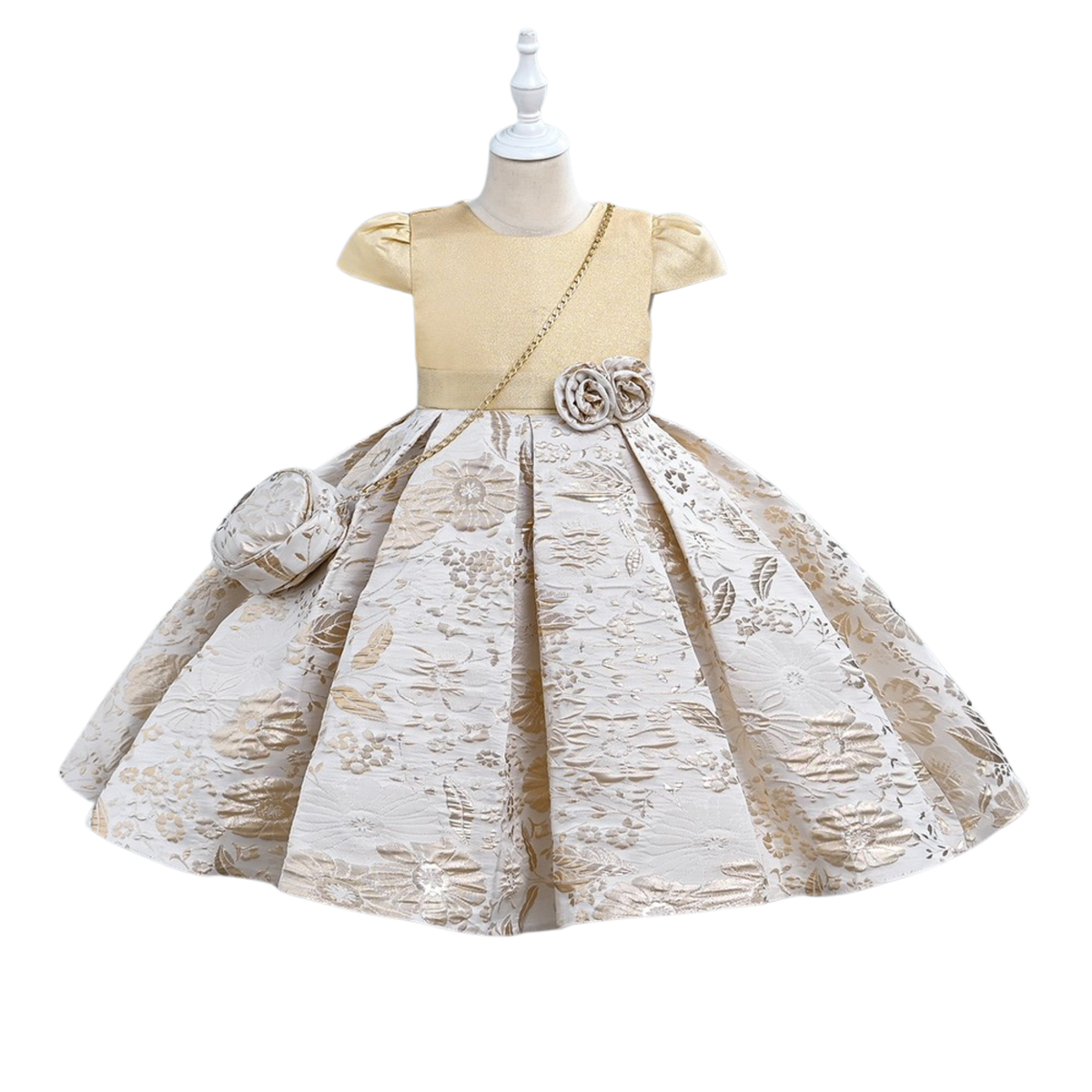 Girls Gold & Ivory Jacquard Party Dress with Purse – Elegant Special O –  Berto Kids Fashion