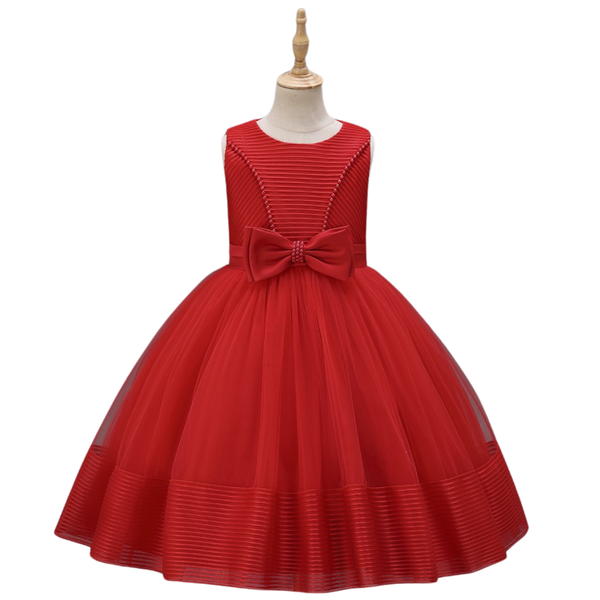 Girls' Sleeveless Pleated Party Dress with Bow & Pearl Detail. Sizes (4-16) Girls' Sleeveless Pleated Party Dress with Bow & Pearl Detail. Sizes (4-16)