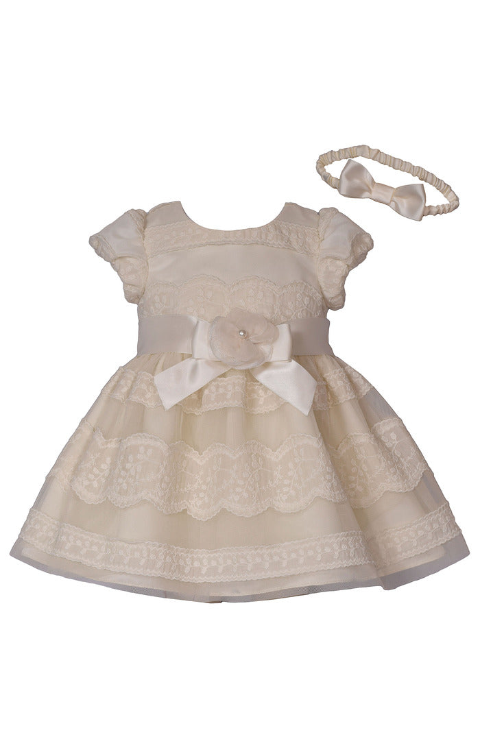Ivory Blossom Lace Dress – Baby Girl Special Occasion Dress with Matching Headband (Sizes 4–6X)