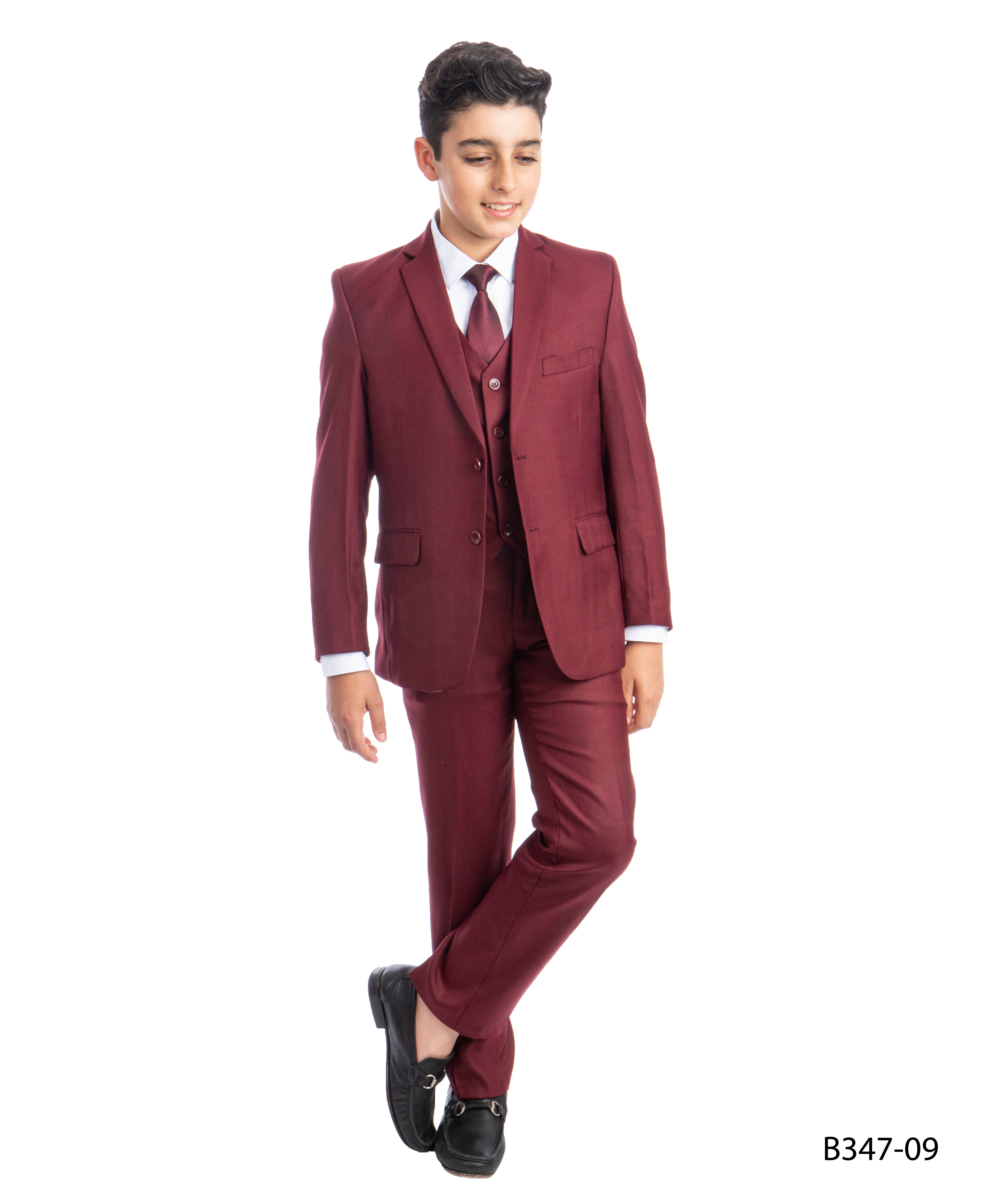 BOYS BURGUNDY 5-PIECE SPECIAL OCCASION SUIT. SIZES 2T–4T (Toddler)