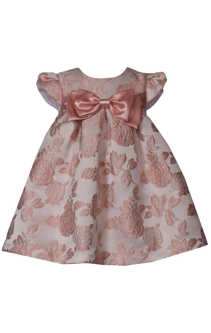 Rosette Bow Jacquard Dress – Baby Girl Special Occasion Dress (Sizes 12M–24M)