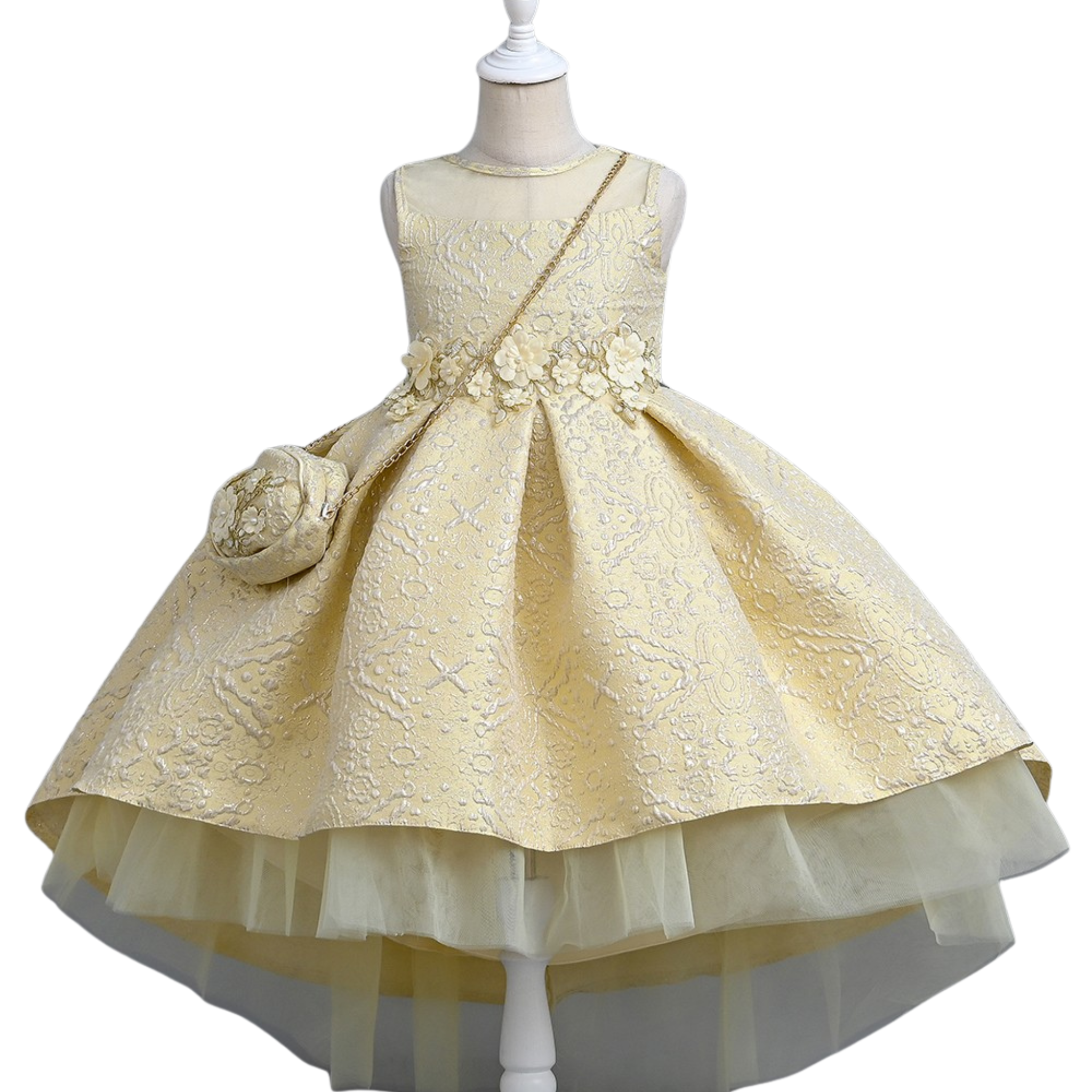 Girls Gold Jacquard Party Dress with Purse – Elegant Special Occasion – Berto Kids Fashion Girls Gold Jacquard Party Dress with Purse – Elegant Special Occasion – Berto Kids Fashion