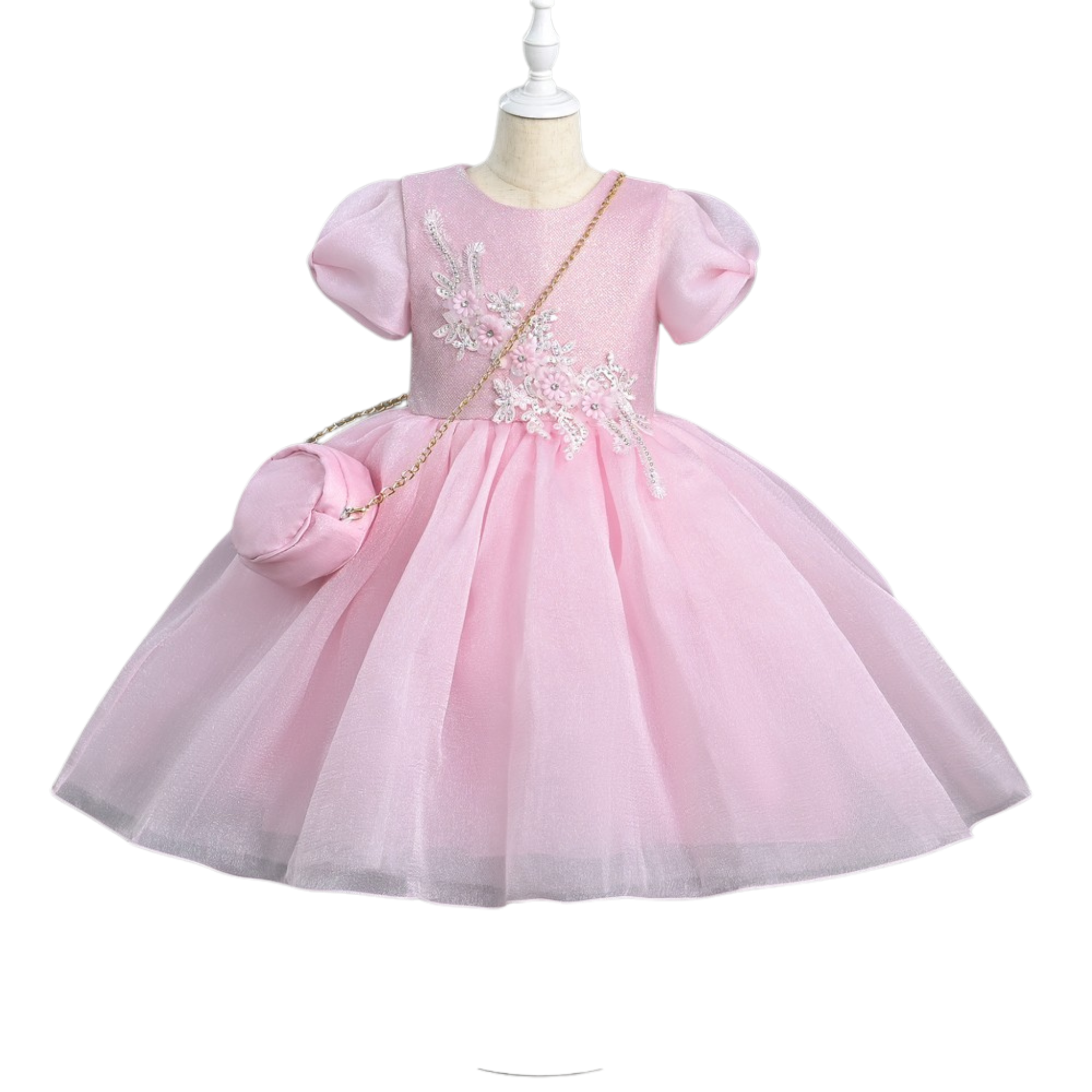 4t party dress Girls Elegant with Floral Appliqué & Purse – Blue, Pink (S – Berto Kids Fashion Size:36