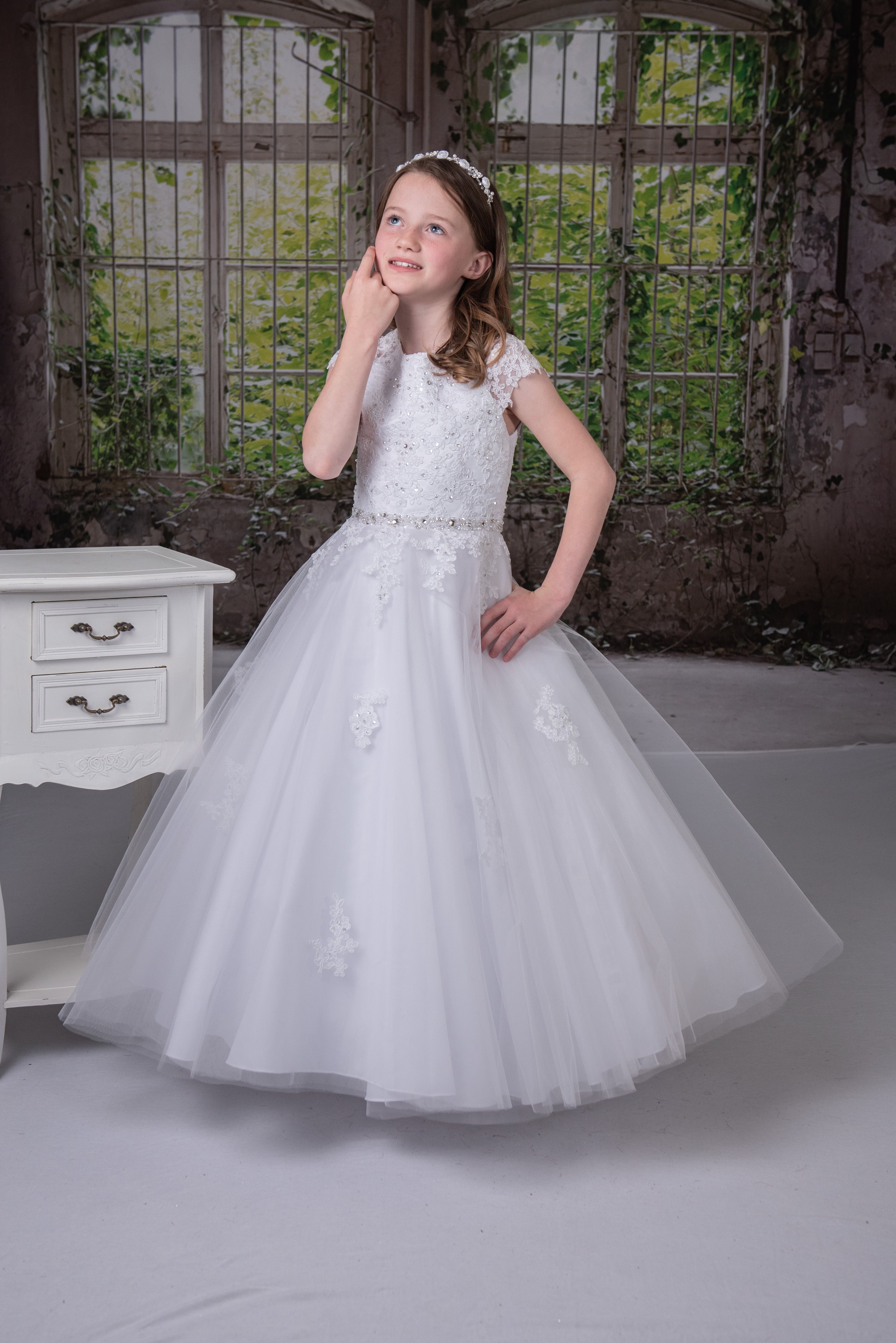 Stardust Sparkle: A Rhinestone Adorned Communion Dress