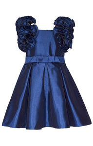 Royal Blue Satin Dress with Ruffle Sleeves