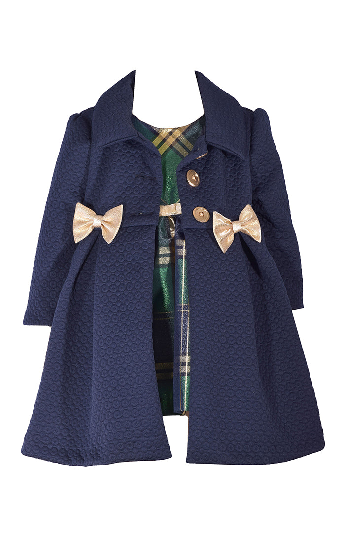 Navy Blue Coat with Gold Bow Buttons | Stylish and Sophisticated for Any Occasion