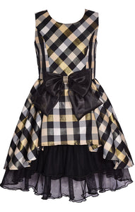 Black and Gold Sleeveless Princess Seam Taffeta Plaid Dress Black and Gold Sleeveless Princess Seam Taffeta Plaid Dress