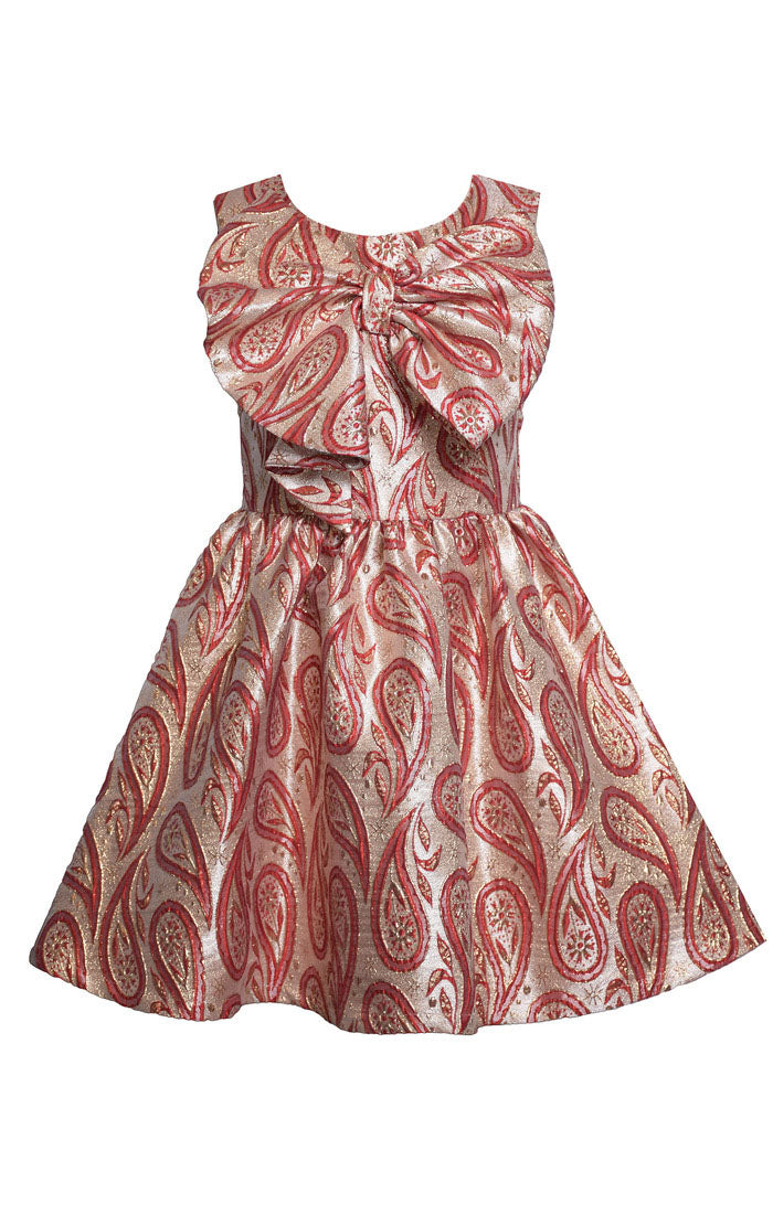 Red Paisley Couture Dress – Girls’ Metallic Jacquard Party Dress (Sizes 7–16)