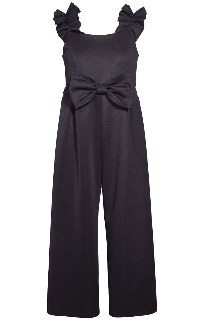 Bow Elegance Jumpsuit – Girls’ Ruffle Strap Party Jumpsuit (Sizes 7–16, Red & Black)