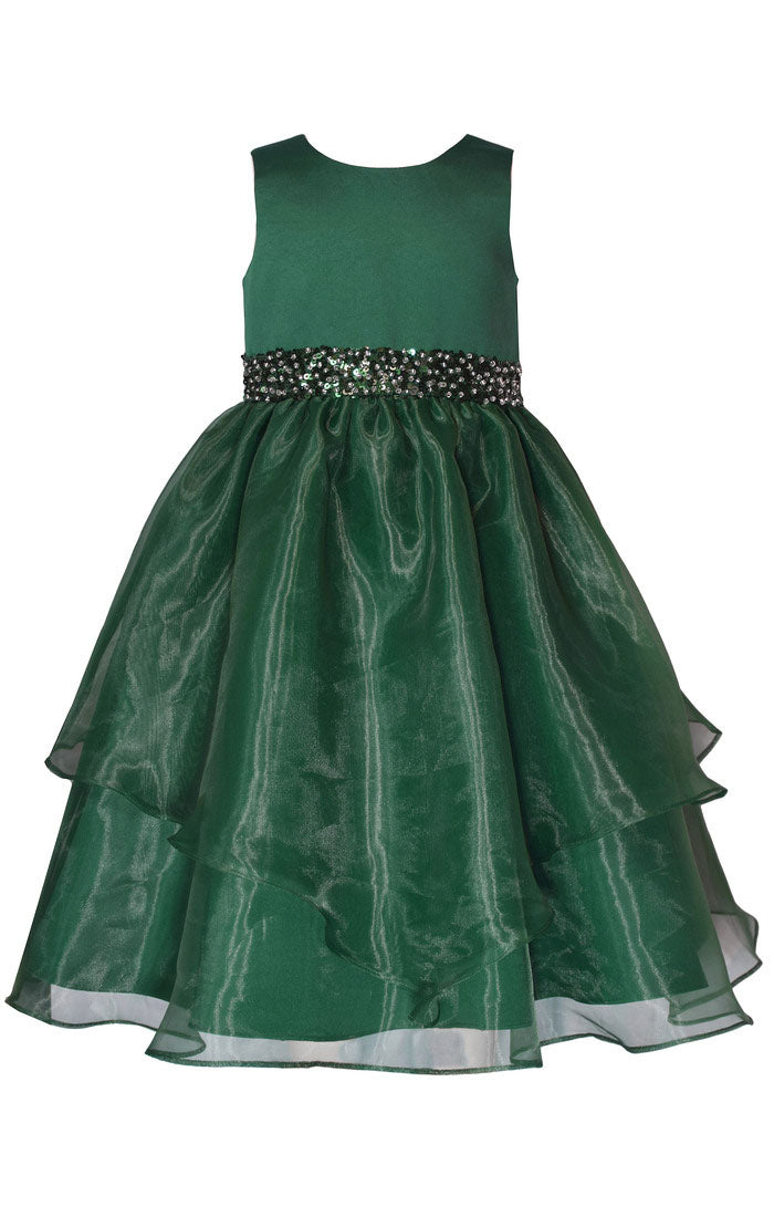 Emerald Dream Organza Dress – Girls’ Tiered Satin Party Dress (Sizes 7 – 16)